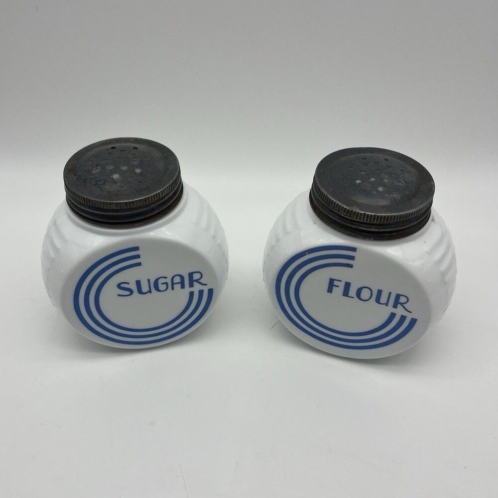 Anchor Hocking Vitrock White Milk Glass Sugar & Flour Shaker Set